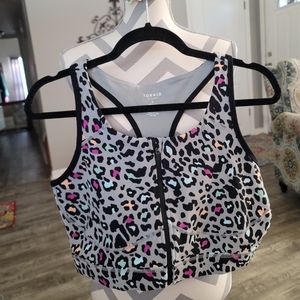 Torrid Active Womens 1x Black Leopard Print Zip Front Wicking Active Sports Bra